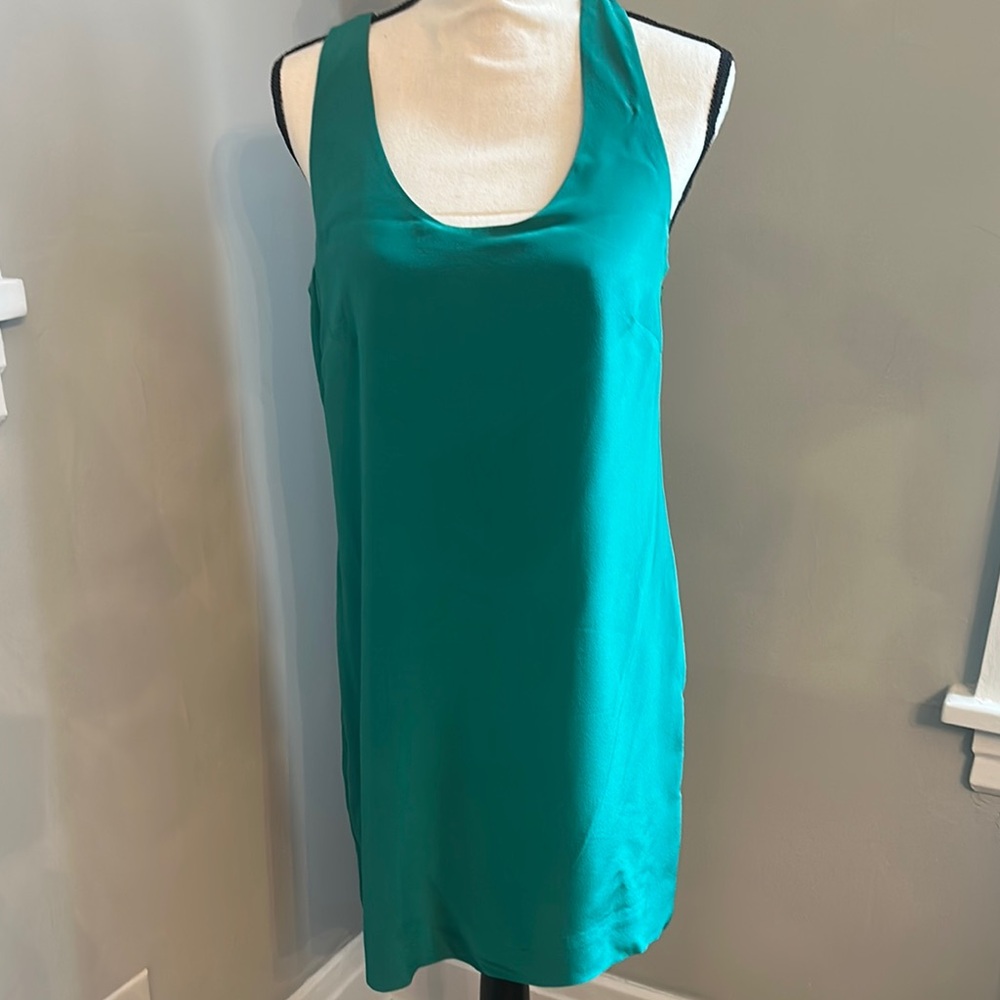 J Crew Silk Emerald Green Dress with Twisted Knot back detail and side zipper